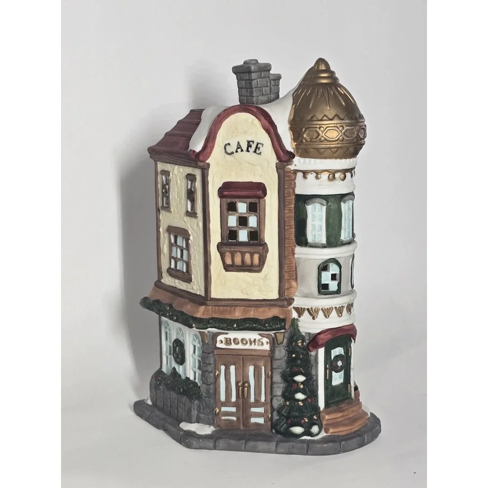 Mercuries 1994 Christmas Village Cafe Books Shop Light-Ready Vintage Holiday
